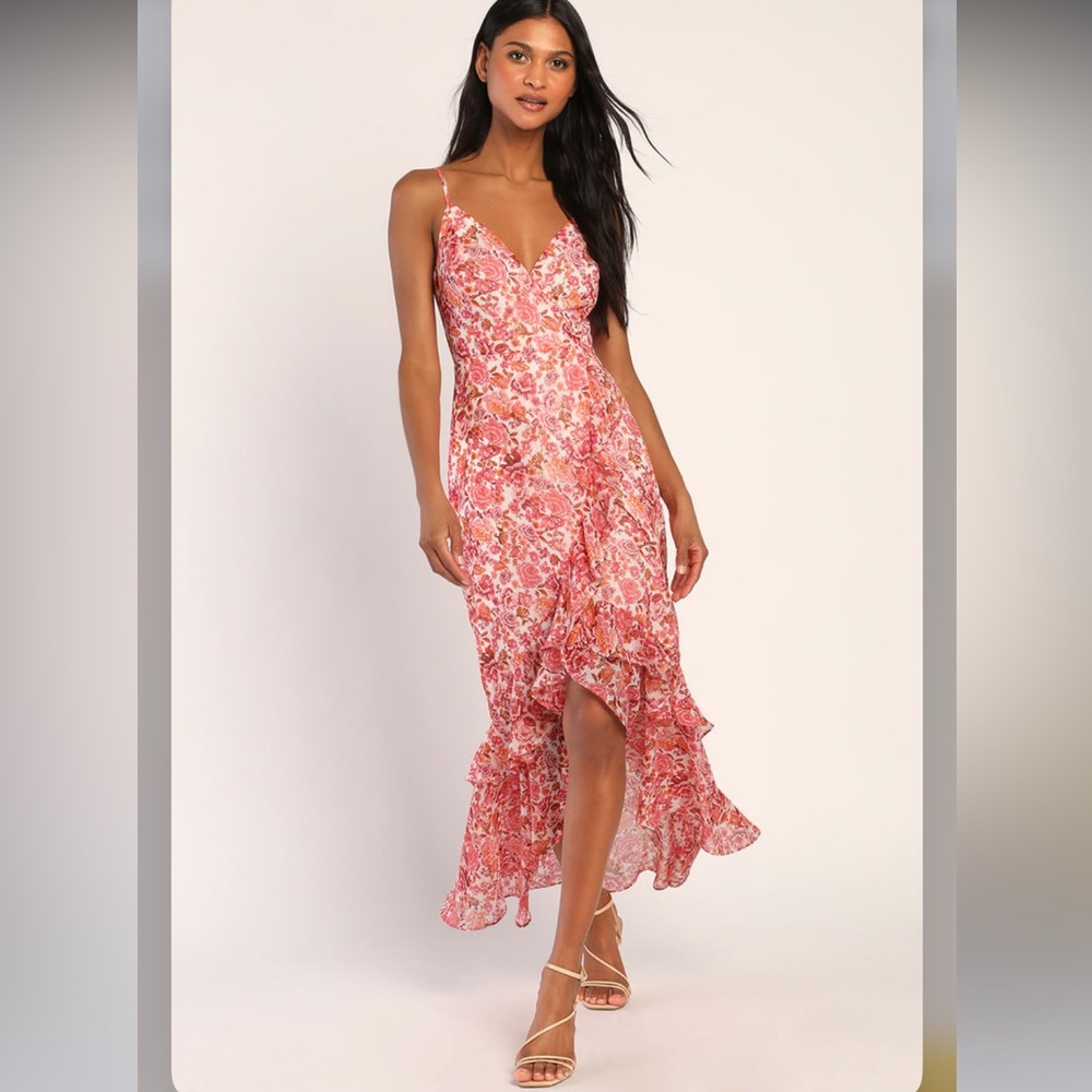 Lulu's Coral Floral Midi Dress